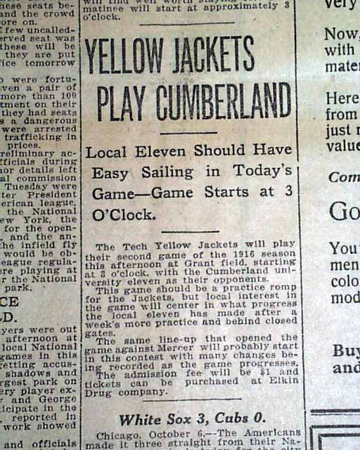 The Atlanta Constitution on the morning of Saturday, October 7, 1916 foresaw "easy sailing" for the local college team.