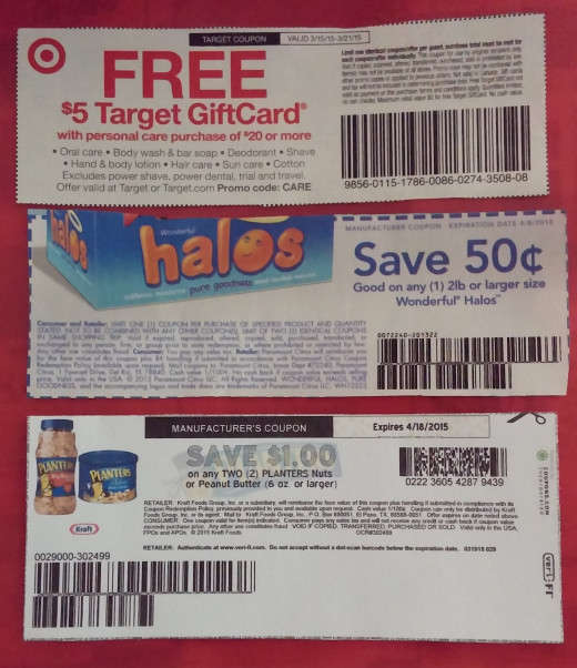 Top to bottom: Target Store Coupon, Manufacturers Coupon, Print Out Manufactures Coupon