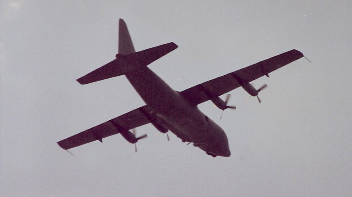 A C-130 over the Washington Mall, June 1991.