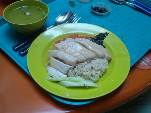 The Hainanese Chicken Rice served with the condiments