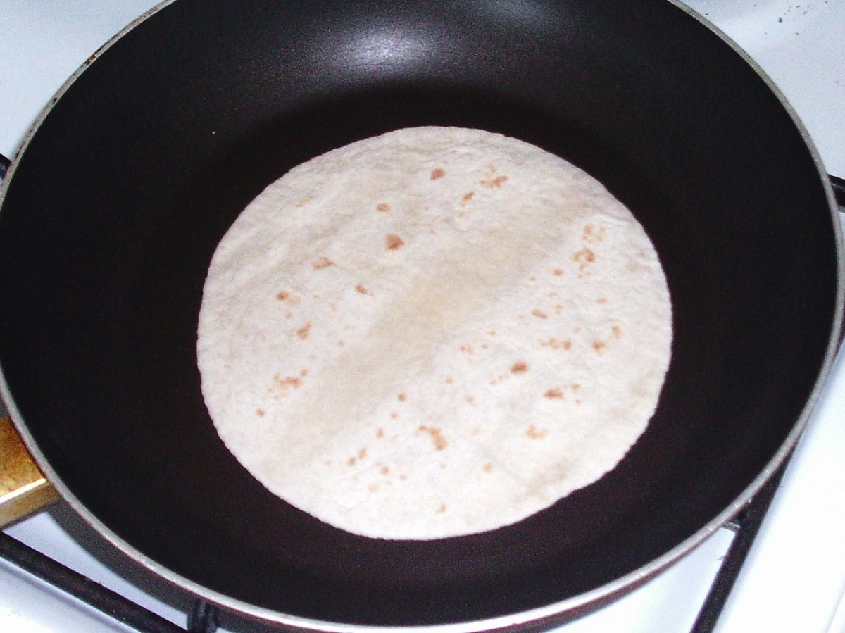 Reheating tortilla wrap in dry frying pan