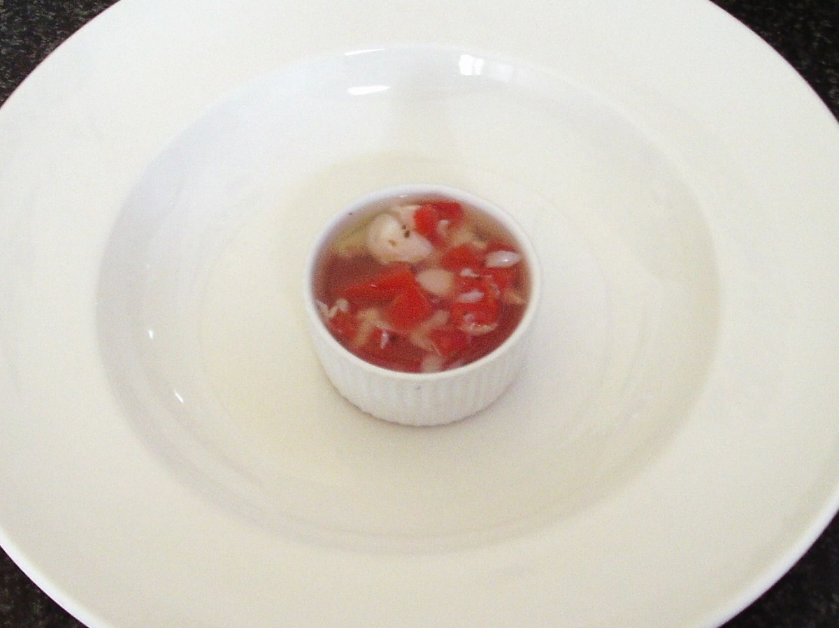 Tomato and basil jellied cod
