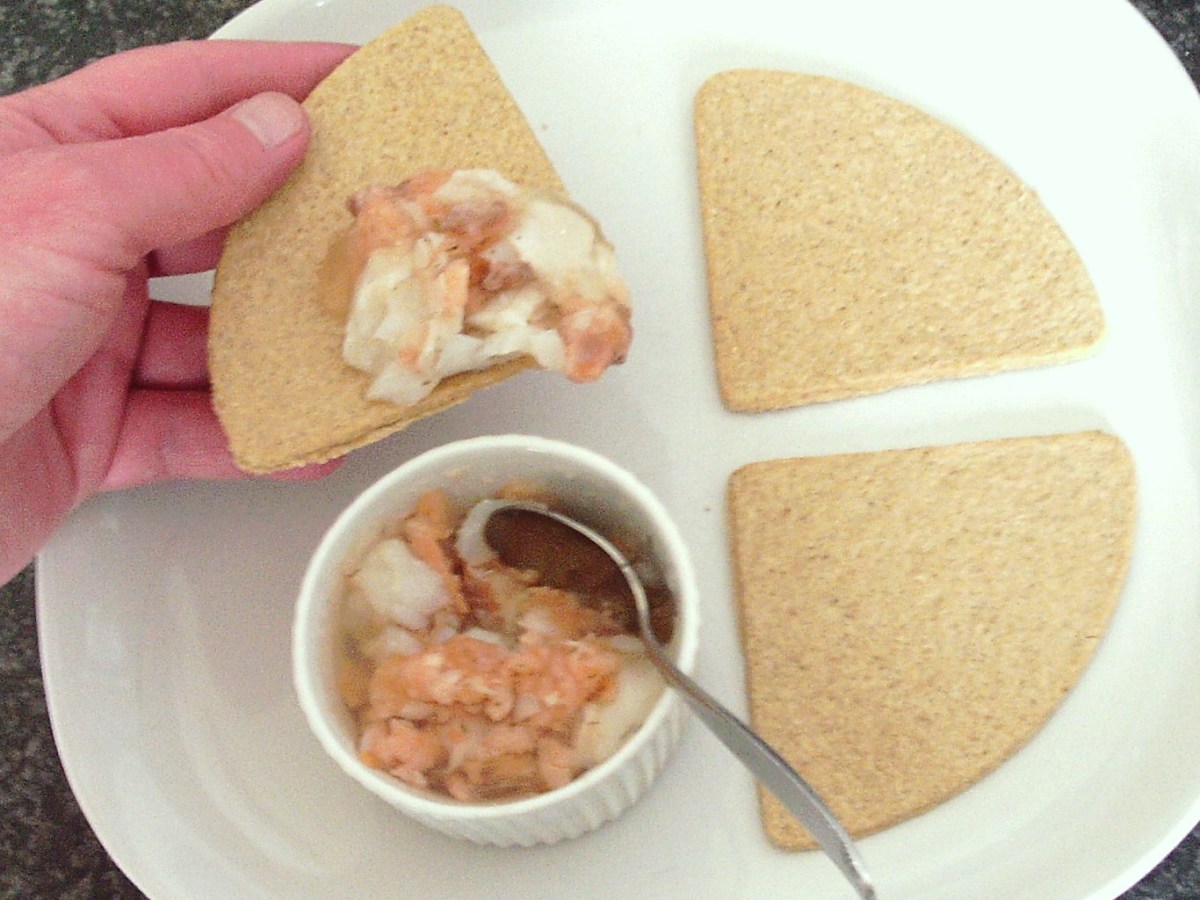 Jellied cod and smoked salmon is spooned on to an oatcake