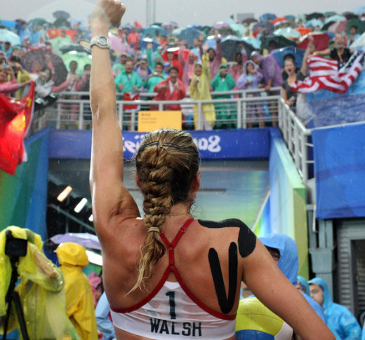 Kerri Walsh used kinesiology tape at the 2008 Olympics in Beijing, China.