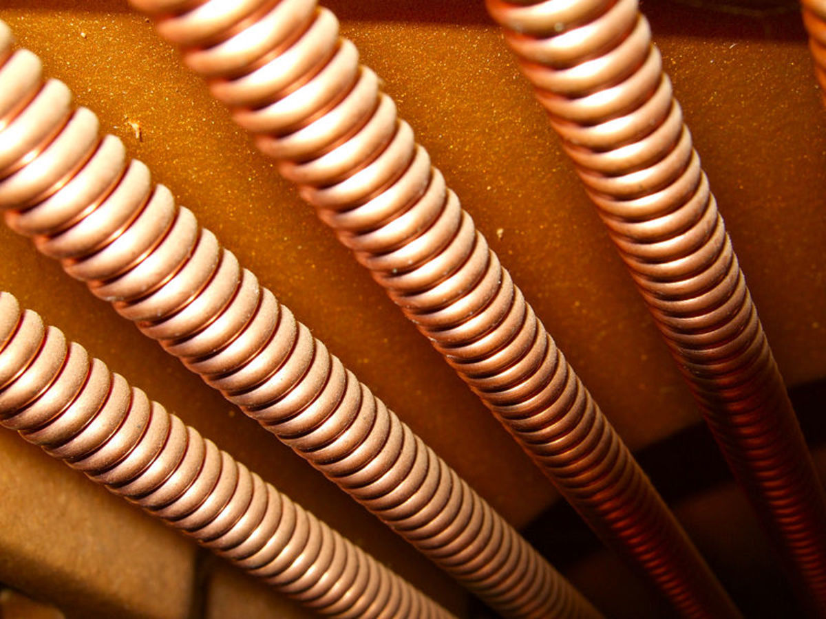 Bass piano strings are made of a central core wire wrapped within an outer thick copper wire.