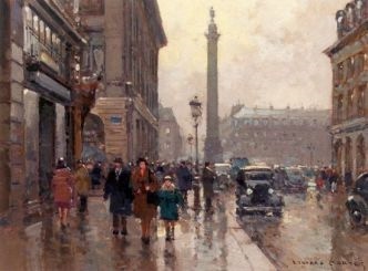 Rue de la Paix and place Vendôme in a rainy evening by Edouard Léon Cortes