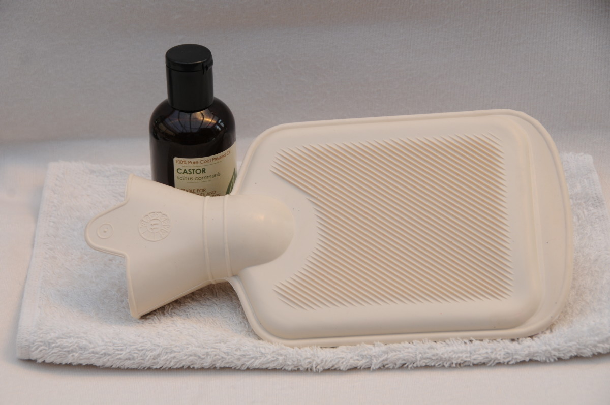 Hot Water Bottle, Castor Oil and Thick Cotton Toweling