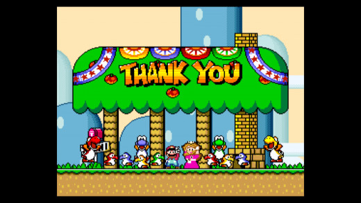 The Nintendo World Championships 2015 closed with a thank you screen from the Super Mario World game for the Super Nintendo.