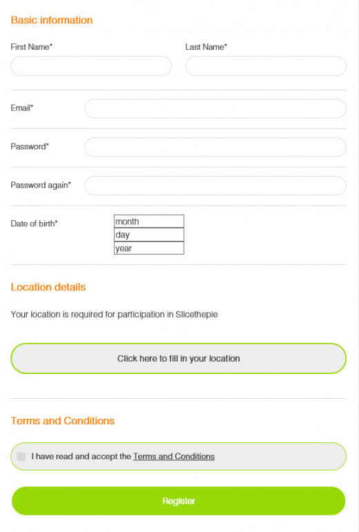 Slice the Pie Registration Form