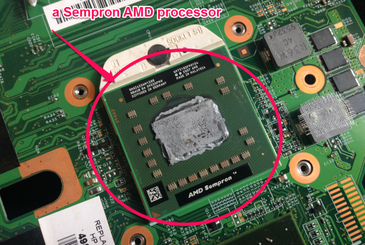 The AMD CPU is an example of a microprocessor and, as shown above, is attached to a motherboard.