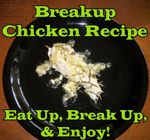 Arrange the Breakup Chicken as unattractively as possible on the plate.
