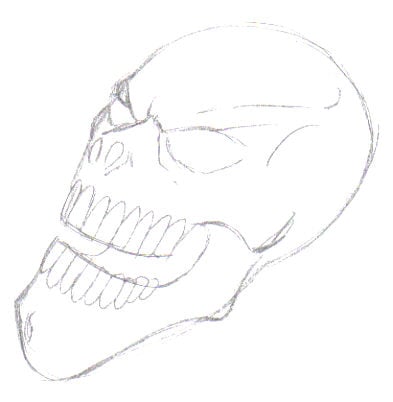 The whole of the skull design has been defined now by adding the teeth and a jaw line as well as the nose holes and the eyes.