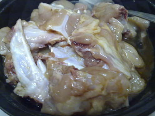 Chicken drumsticks, deboned, use the flesh for the pie