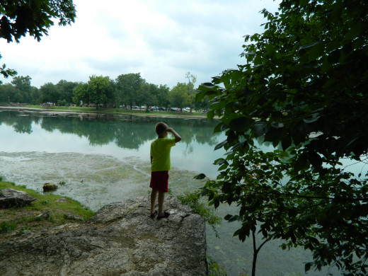 Overlooking the lake at Mammoth Spring Park