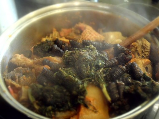 Pot of Soup after periwinkles and waterleaves have been added