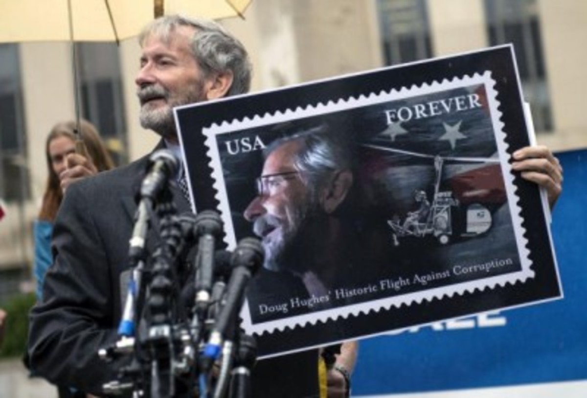 Forever stamp commemorating Doug Hughes' historic flight