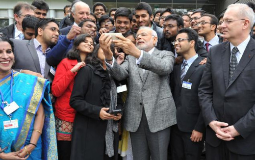 Modi Clicking Selfie with Indian Students in France
