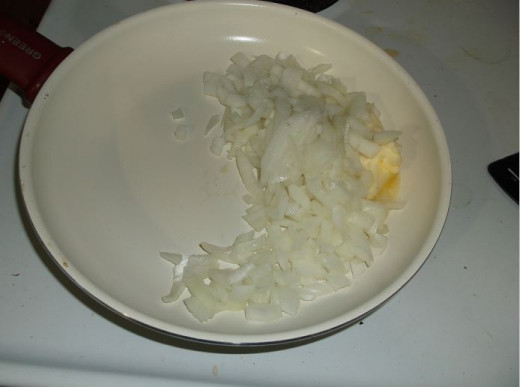 raw onion, 3 pats butter