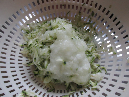 The onion grated with the zucchini