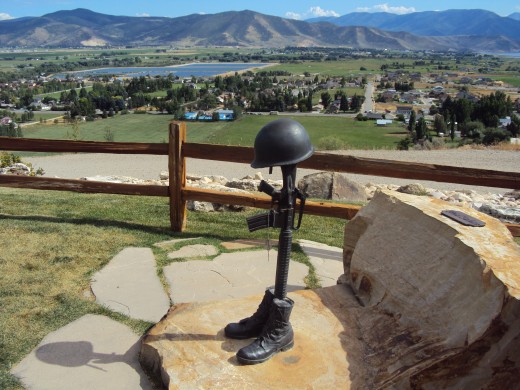 The view from Memorial Hill, Midway, Utah U.S.A. This is an outstanding memorial by Wasatch County, Utah with rosters honoring residents back to the Nauvoo Legion and The Mormon Battalion, with every war and "police action" since those days.  Visit.