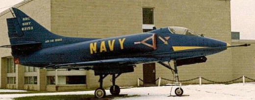 An A-4 Skyhawk on outdoor display in Staten Island, circa 1990.