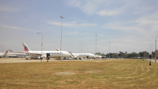 SriLankan Airlines' planes taxied at Colombo Airport