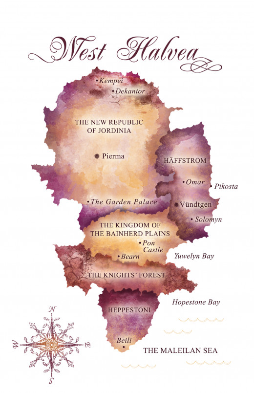 The map of West Halvea for my first novel, The Duchess Quest by C.K. Brooke.