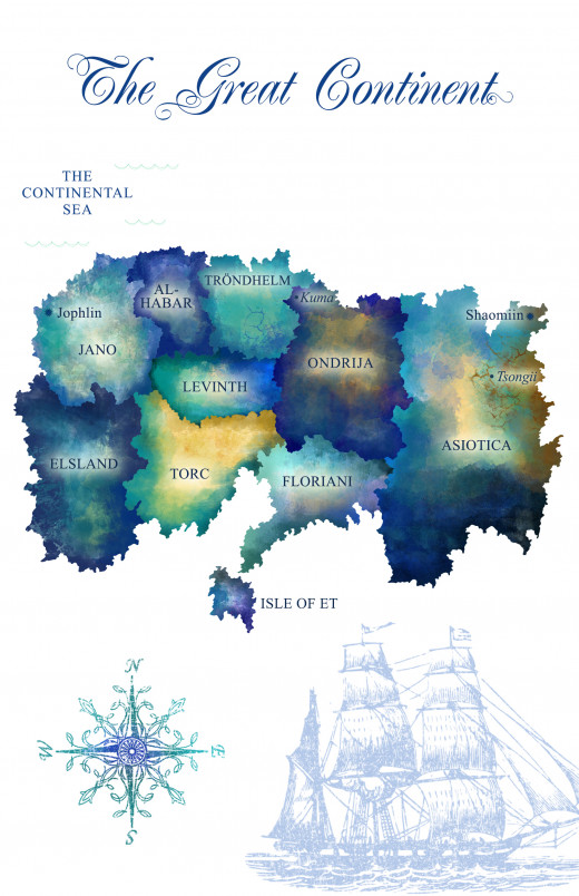 Map of The Great Continent in my second book, The Duchess Inheritance (Jordinia: Book 2) by C.K. Brooke. 