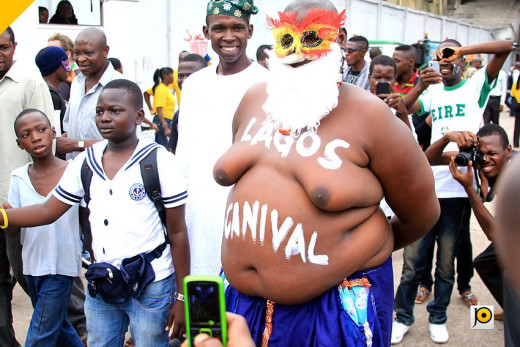 A bare-chested man at Lagos Carnival