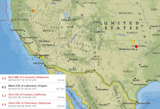 4.2-4.5 magnitude quakes in the continental USA during 20 July thru 27 July 2015.
