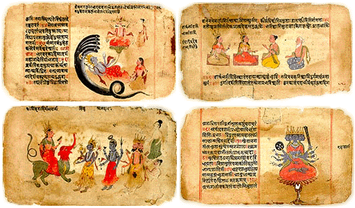 The four Vedas are the oldest Hindu scriptures of all. The oldest and best known, the Rig Veda, contains holy songs about the ancient gods of fire, earth, air and water.
