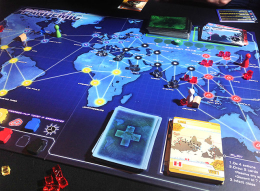 A game of Pandemic in progress.