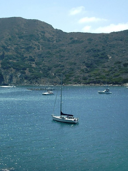 Seventh Heaven anchored in Cat Harbor, Catalina Island, California