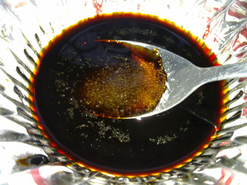 Black sauce, soy sauce mix with beef helps to turn off the beefy odor
