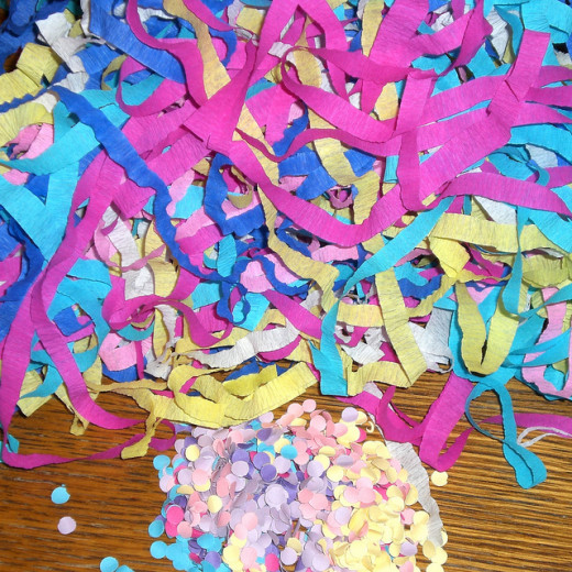 Pink, Purple, green, blue confetti - Perfect color scheme for this theme.