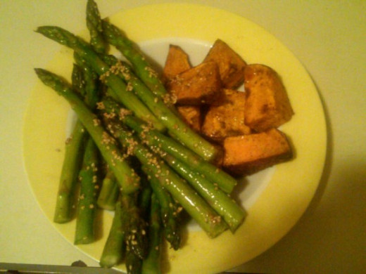 Grilled asparagus and sweet potato