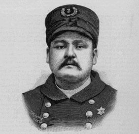Engraving of police officer Mathias J. Degan, who was killed by the bomb blast.