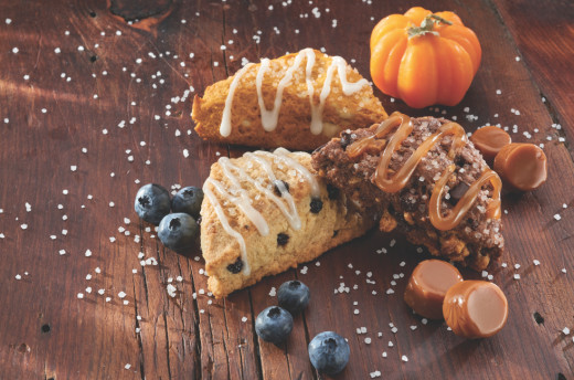 Pumpkin, Salted Caramel, and Blueberry Scones (available at Sam's Club)