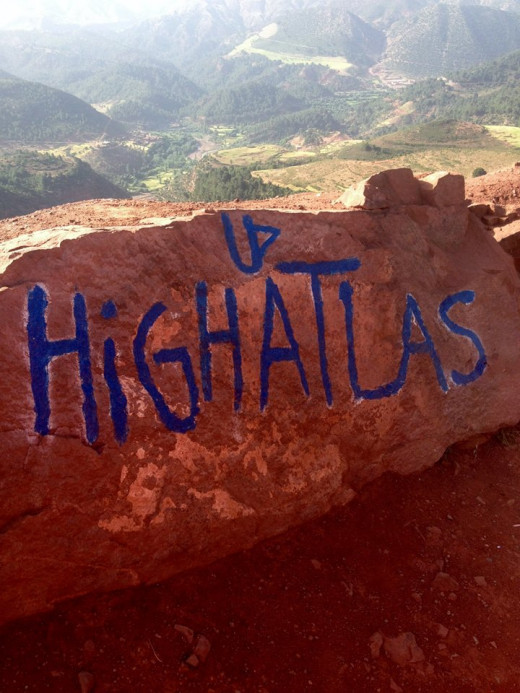The hand-painted sign at the top of the Atlas Mountains