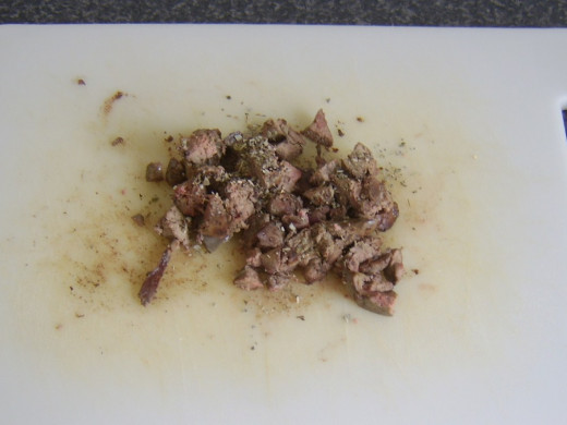 Chopped chicken livers are further seasoned with dried sage