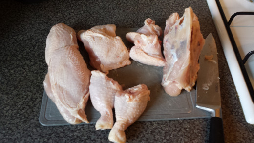 5) A Fully dissected chicken, ready to cook