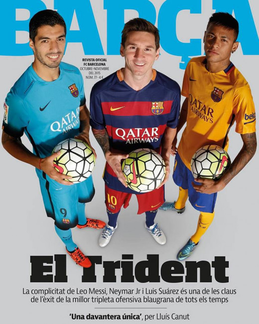 MSN featuring in the Barca magazine