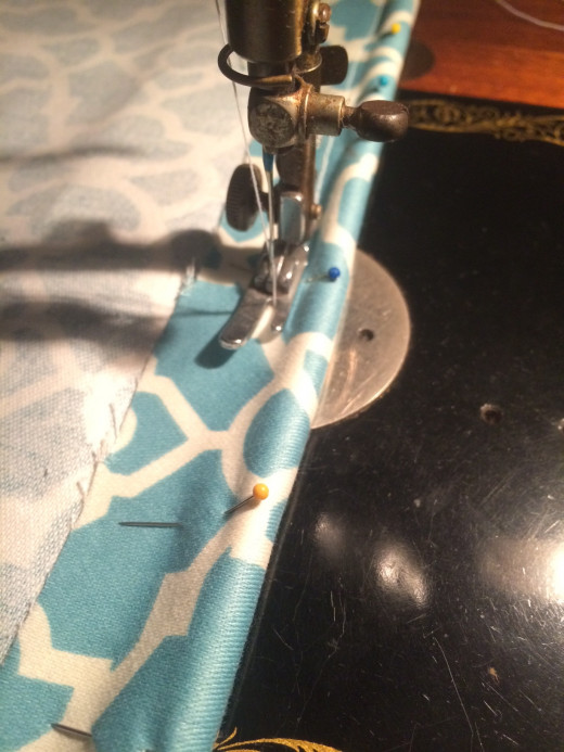 Pedal stitching along the edge of cord