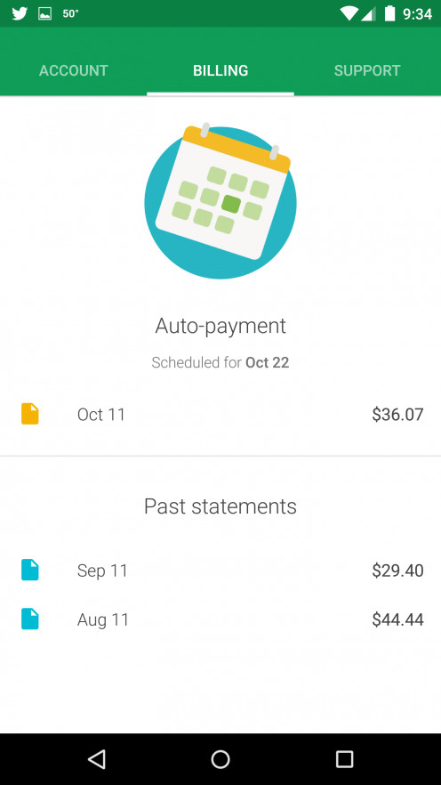 Billing Tab in Project Fi App