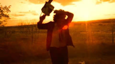 The iconic image of Leatherface wielding his chainsaw