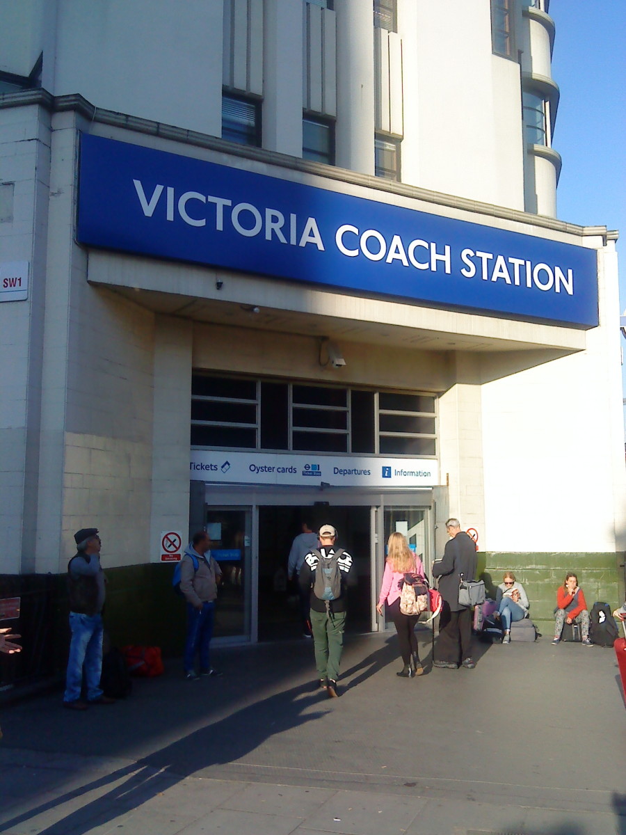 London Victoria coach station.Megabus coaches leave here for the continent.