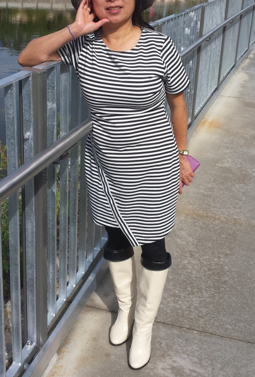 Gracefully Strolling the beautiful Brisbane parks in White Knee High Spring Season Boots.