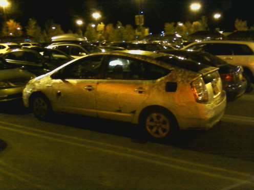 A car totally cover with nothing but tin foil will give you a reason to look twice at it.