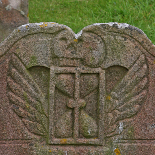 Tombstone with death's head and winged hourglass