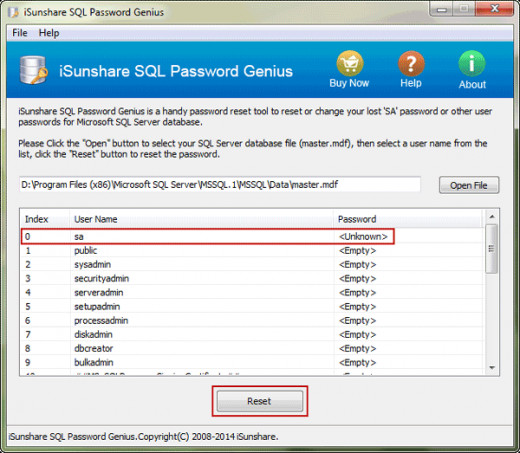 Step 3: select SA account to reset password
